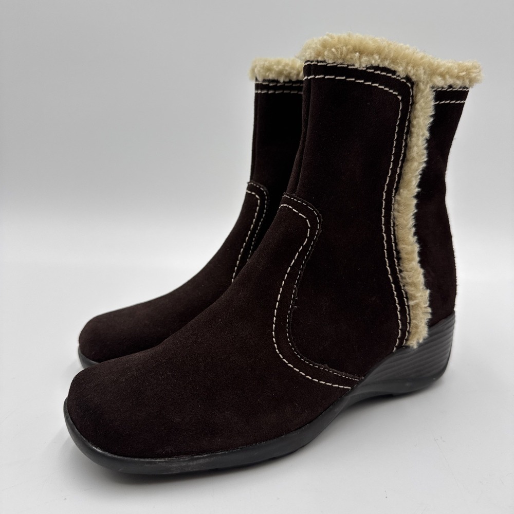 Naturalizer Boots Women's 4.5 M Armor Ankle Winter Brown Suede Leather Faux Fur